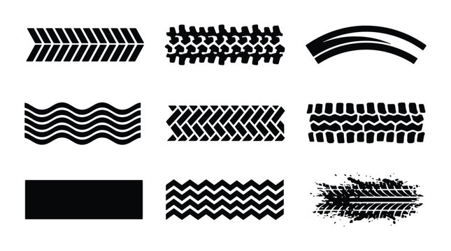 Tire Track Vector Patterns, Off-Road & Mud Splatter Graphics, Grunge & Chevron Tread Designs