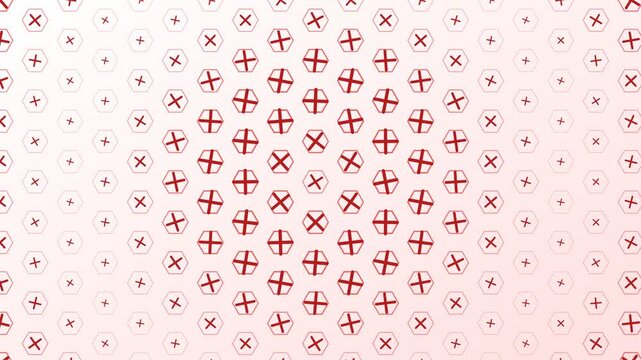 Abstract hexagon pattern with pulsing red plus signs motion animation background