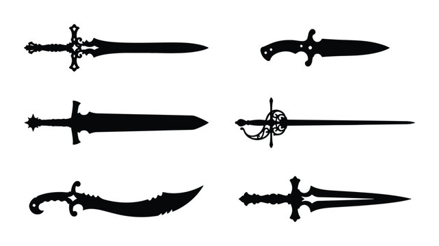 Medieval Swords and Daggers Collection, Fantasy Weapon Silhouettes, Historical Blade Icons
