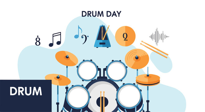 A colorful illustration of a drum set