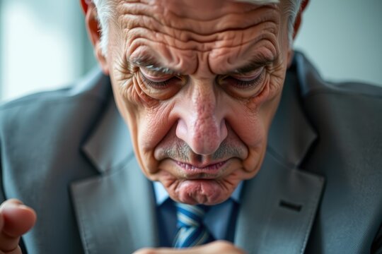 Senior man in suit, intense expression