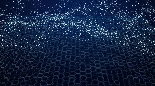 Abstract Futuristic Digital Art: Dark Blue Creative hexagonal background with binary code. Technology