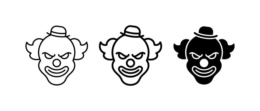 Scary Clown Icons, Horror Face Vector Art, Menacing Jester Symbols, Spooky Character Graphics