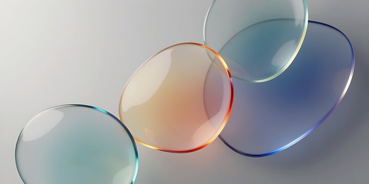 Abstract glass drops on grey studio background 