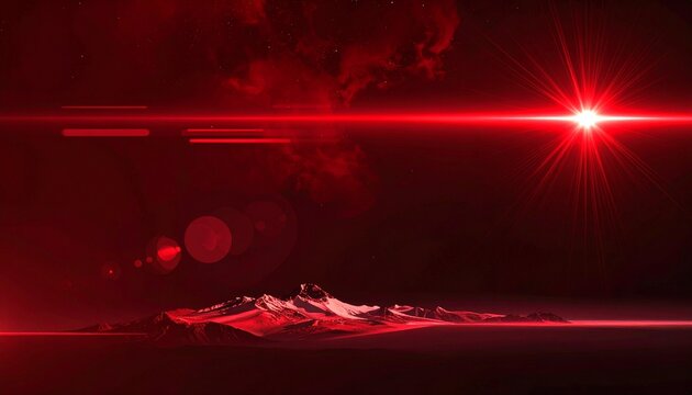 Crimson space with mountain, star, and nebulae