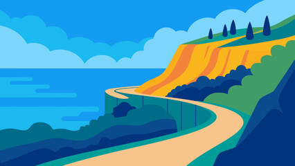 Obraz premium Mediterranean Coastal Road Vector Illustration 
