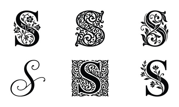 Ornate Letter S Monograms, Decorative Flourish Initials, Elegant Floral Typography, Vintage Calligraphy S