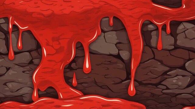 Seamless Looping Cartoon Red Slime or Lava Flowing on Rocky Wall