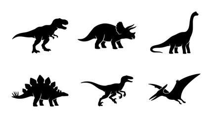 Dinosaur Silhouettes Collection, Prehistoric Reptile Icons, Jurassic Era Creatures Vector Set, Paleontology Graphic Elements © Ashraful