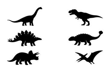 Dinosaur Silhouettes Collection: Prehistoric Reptile Icons for Kids and Education, Vector Art Set © Jebun