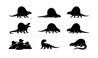 Dinosaur Silhouettes Collection, Prehistoric Reptile Vector Icons, Ancient Creature Graphics, Jurassic Era Animal Illustrations © Ashraful