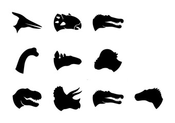 Dinosaur Silhouettes Collection, Prehistoric Animal Heads Vector Set, Ancient Reptile Icons for Paleontology and Kids' Designs © Ashraful