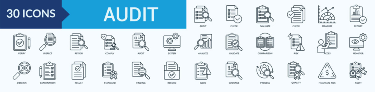 Audit Icon Set Illustration Vector Outline Style