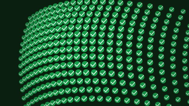 Abstract 3 d motion animation background, with animated green, checkmarks grid