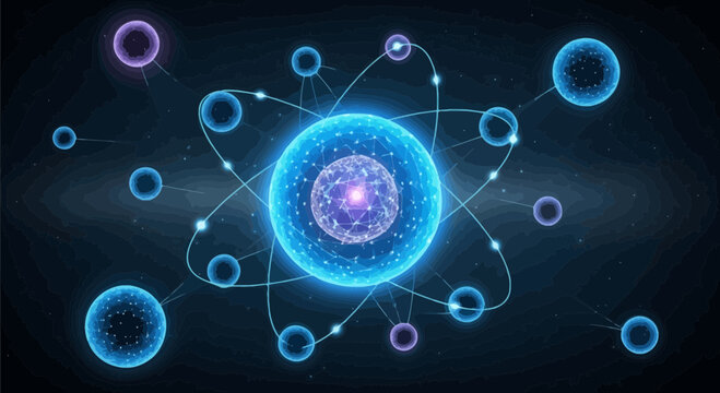 Abstract digital network glowing particles connected by lines on dark background