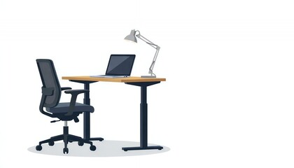 Fototapeta premium Modern Minimalist Workspace with Desk, Chair, and Laptop Illustration