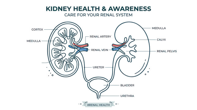 Human kidney anatomy diagram for renal health and medical awareness