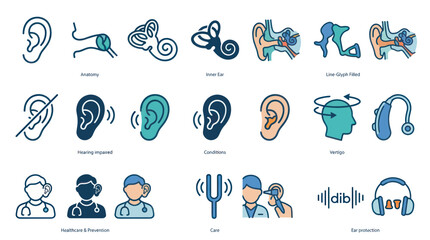 Comprehensive hearing care and ear anatomy medical icon set © Apar