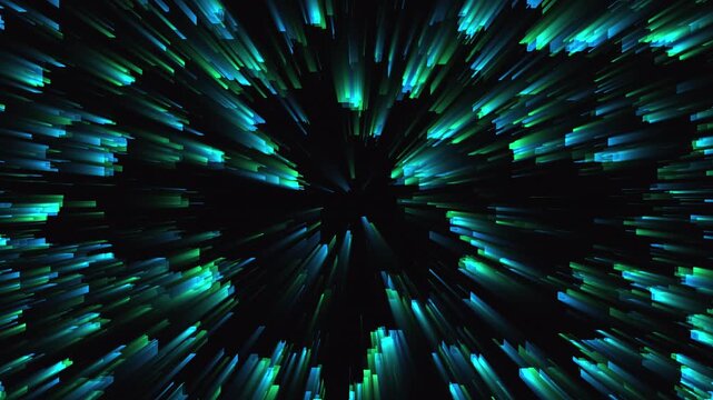 Abstract hyperspace tunnel with glowing blue particles and warp speed effect