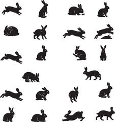 Fototapeta premium Black silhouette rabbits in various poses