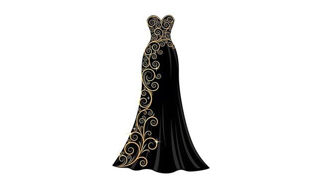 Elegant black evening gown with lace bodice and long sleeves.