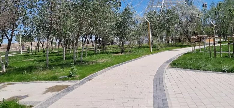 Walking Along a Park Path in Kyzylorda, Kazakhstan
