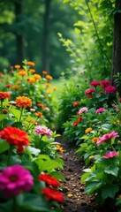 Naklejka premium A lush garden with edible flowers and medicinal plants, edible flowers, medicinal plants, herbalism