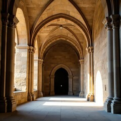 Obraz premium Ancient stone columns support a vaulted ceiling in historic church, beauty, architecture, religion
