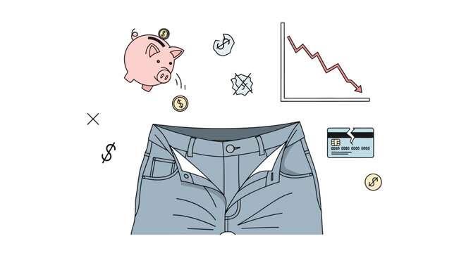 Financial crisis concept with empty pockets and declining savings