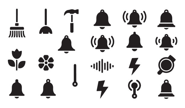 Notification icon set with bell and sound symbols for mobile interface and web navigation.