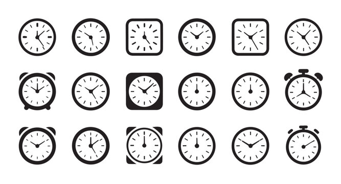 Minimalist clock and alarm icon set suitable for modern web design and digital interface ui.