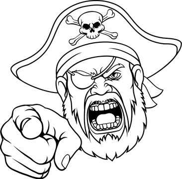 Pirate Captain Pointing Cartoon Sports Mascot Man