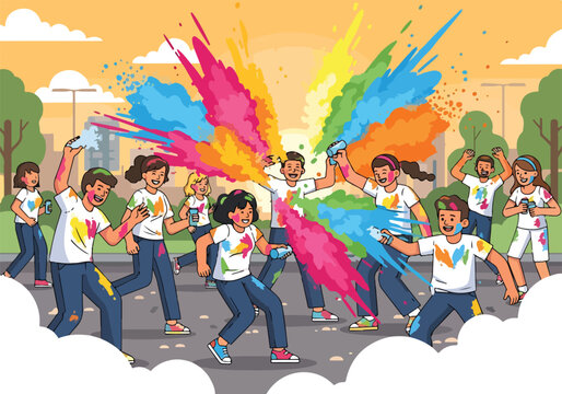 Children celebrating with colorful powder