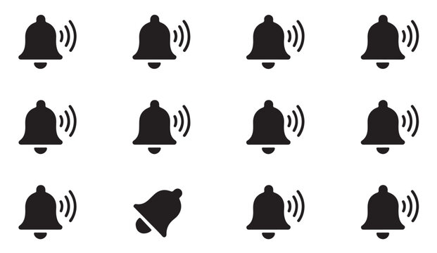 Multiple ringing bell icons for alerts and notifications on transparent background.