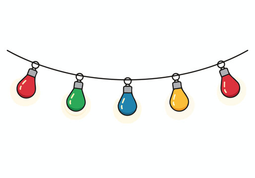 A string of colorful light bulbs on a wire
