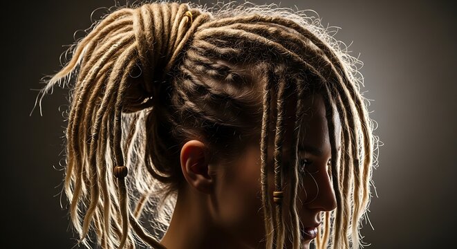 Close-up portrait of a young man with long braided hair.
