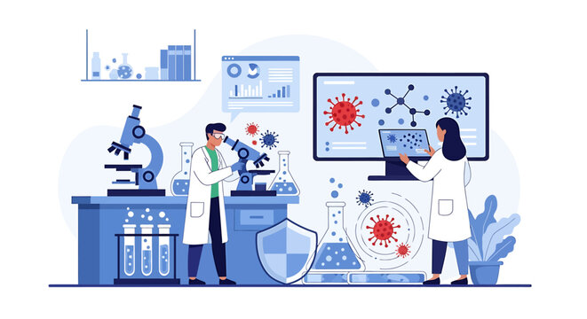 Scientists researching viruses and developing vaccines in a laboratory.