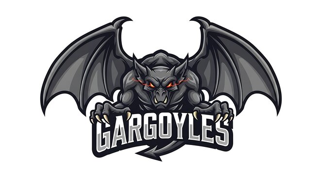 Gargoyle statue with wings and fierce expression.