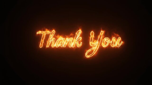 Fiery &ldquo;THANK YOU&rdquo; text glowing in orange flames against a dark background, symbolizing passionate gratitude, energy, and emotional intensity in a dramatic visual style.