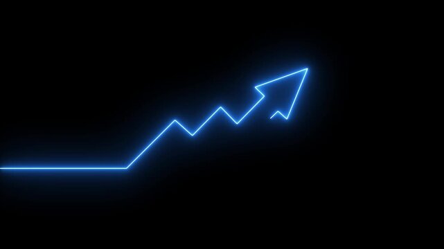 File #: linguistically neon arrow business graph chart icon animation background. Market Recovery Concept. Successful growth trend Green line graph going Up.