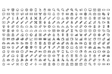 Comprehensive collection of universal interface line icons set for web and mobile design with interface collection navigation pictograms minimalist © SAIFUL