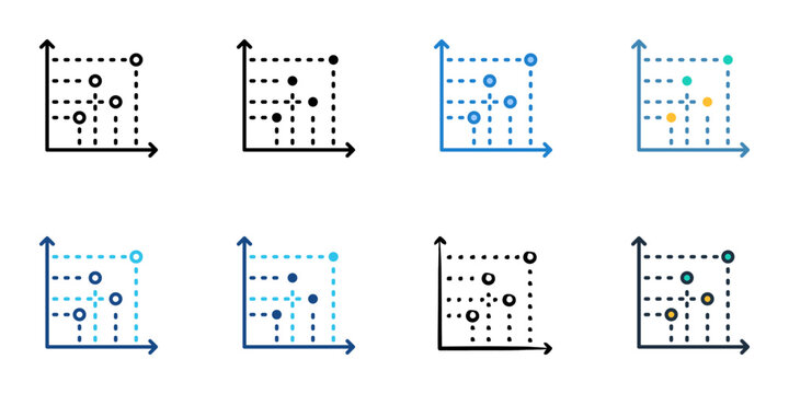 Scatter plot icons set multiple style collection. Editable stroke 
