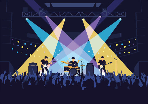 A colorful illustration of a rock concert