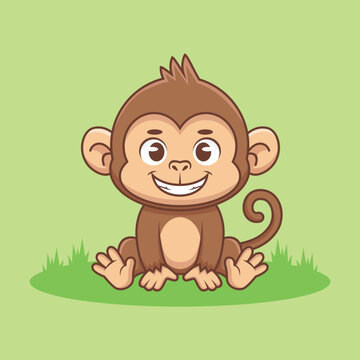 cartoon illustration of a cute monkey sitting