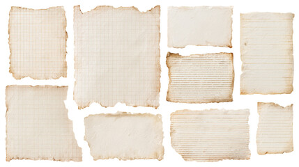 Fototapeta premium Vintage Journal Paper Scraps with Aged Cream Texture Isolated on White
