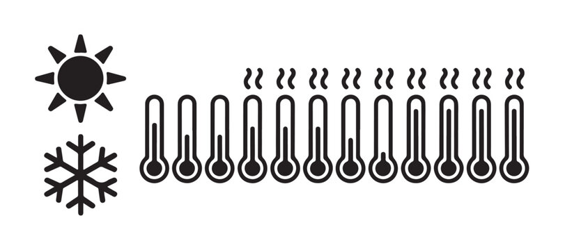 Temperature measurement set, hot and cold weather indicator, isolated vector illustration.
