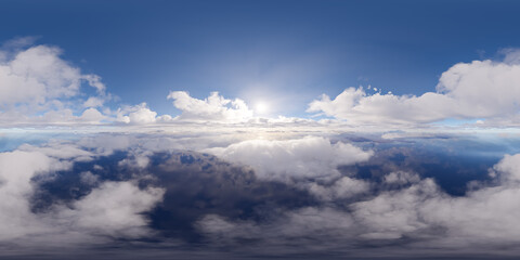 Obraz premium Sunrise Above Fluffy Clouds Over Vast Blue Sky With Soft Sunlight — 3D Rendering