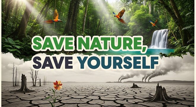 Save nature save yourself environmental conservation message.