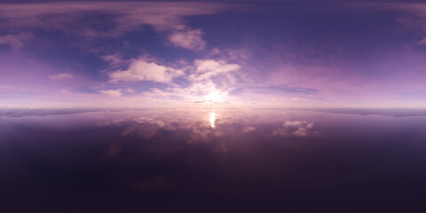 Obraz premium Purple Sunset Over Calm Reflective Ocean Horizon With Soft Clouds — Serene 3D Rendering Scene