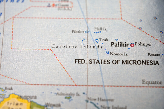 Caroline Islands on World Map &ndash; Real Photo Style Selective Focus with Sharp Foreground and Blurred Background